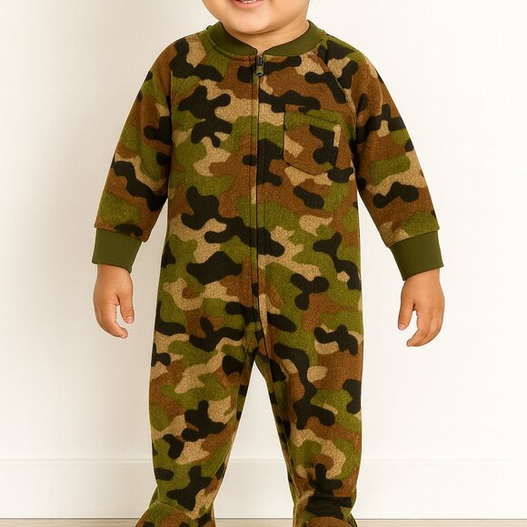 2 Pack- Footed Toddler Sleep & Play Pajamas 18M Camo & Sports - KC033 - Picture 1 of 4